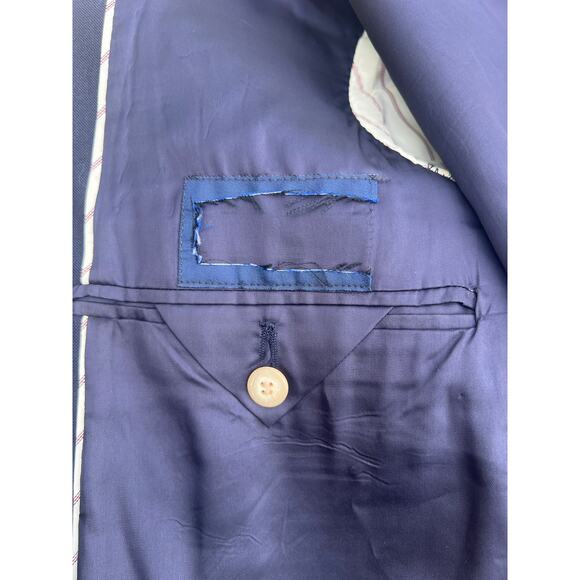 Vintage Jacket Men Size 42L Navy Crested Two Button Wool Tailored Blazer Pockets - Picture 4 of 5